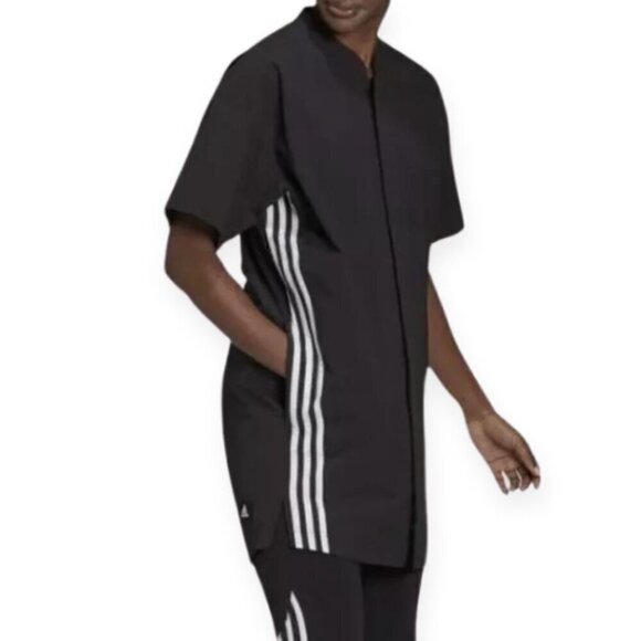 Adidas Shirt Dress Partly Recycled Materials Hidden Buttons Black Noir W S BNWT - Picture 2 of 6